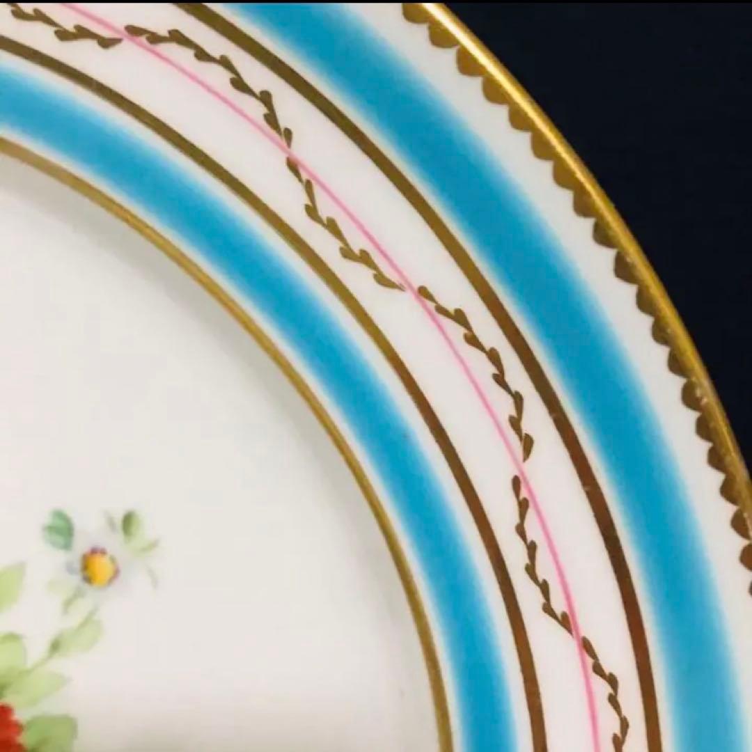 アンティークミントン　ターコイズブルー　フラワーブーケ