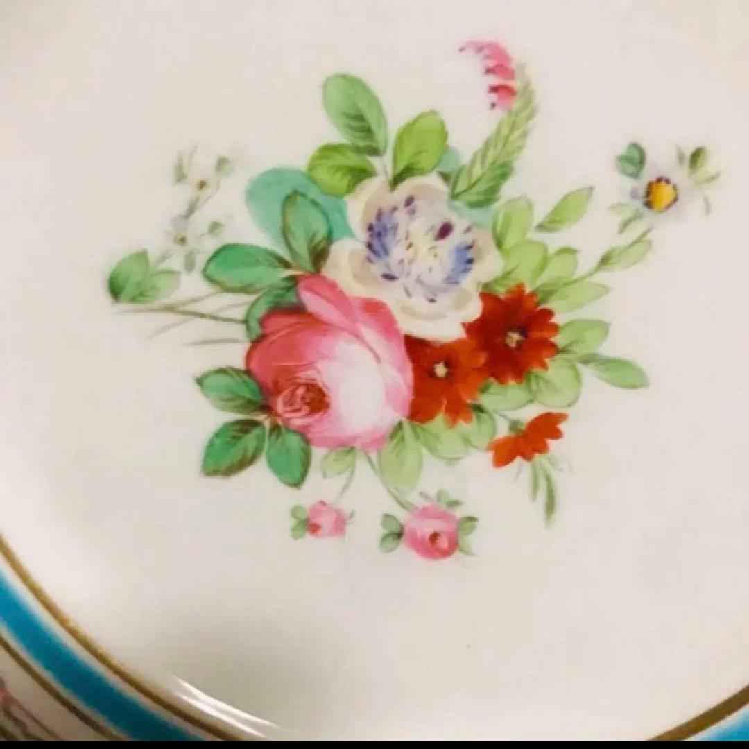 アンティークミントン　ターコイズブルー　フラワーブーケ