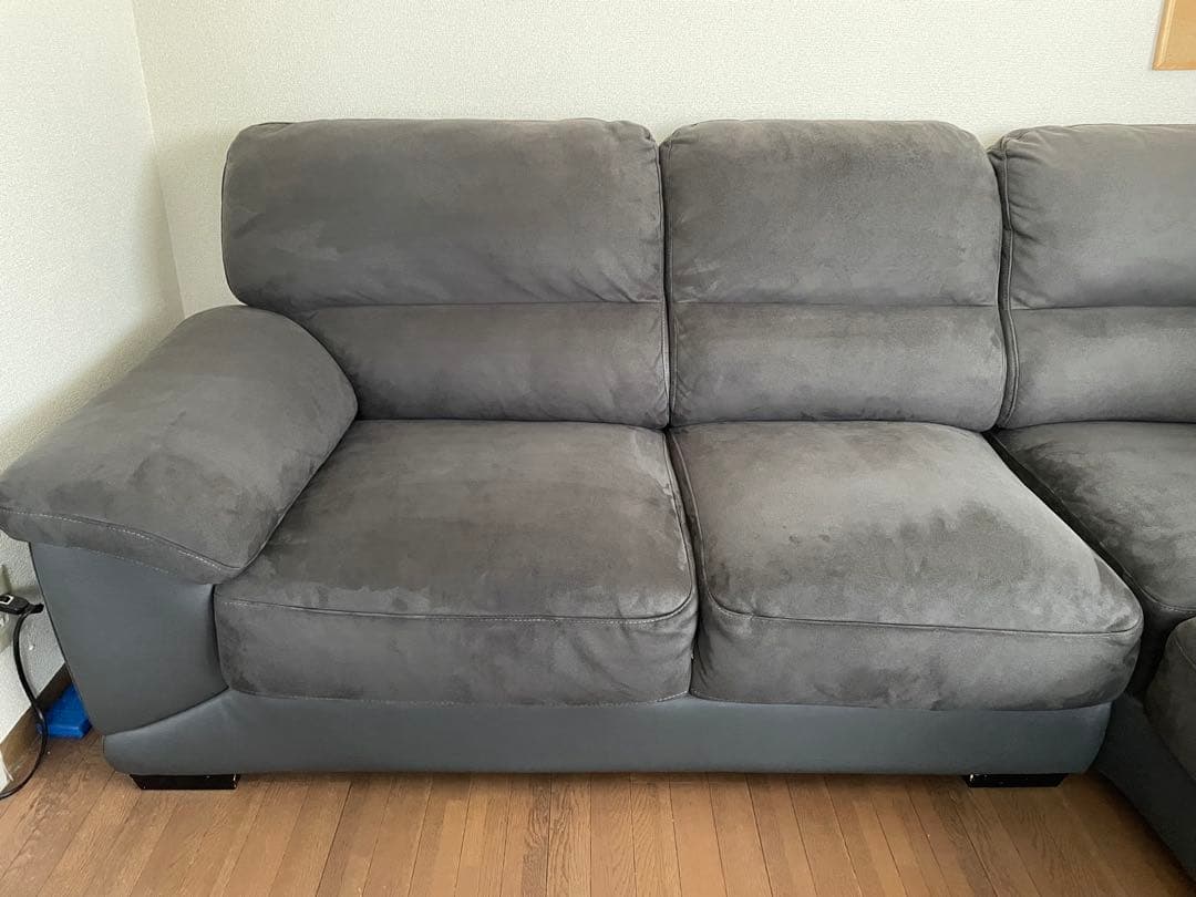 グレー L字型 ファブリックソファ