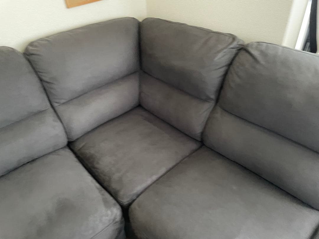 グレー L字型 ファブリックソファ