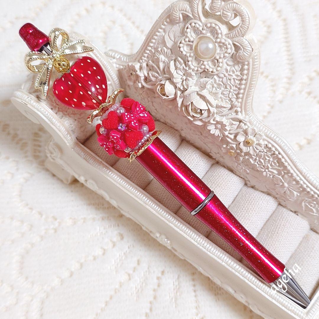 sale‼️N4178 カスタムボールペン いちごビーズ リボン