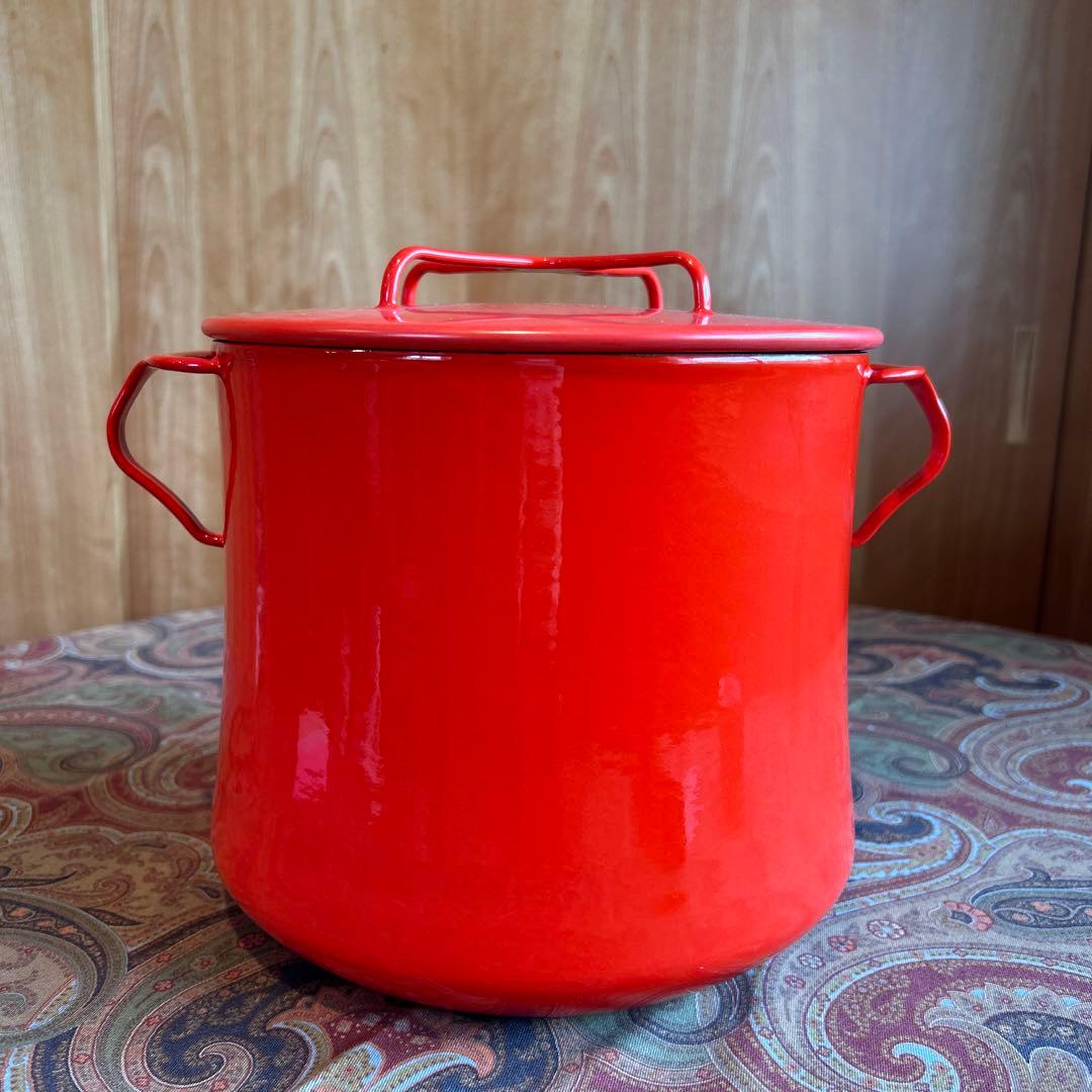 163◆DANSK 深鍋　両手鍋　赤いホーロー　チリレッド