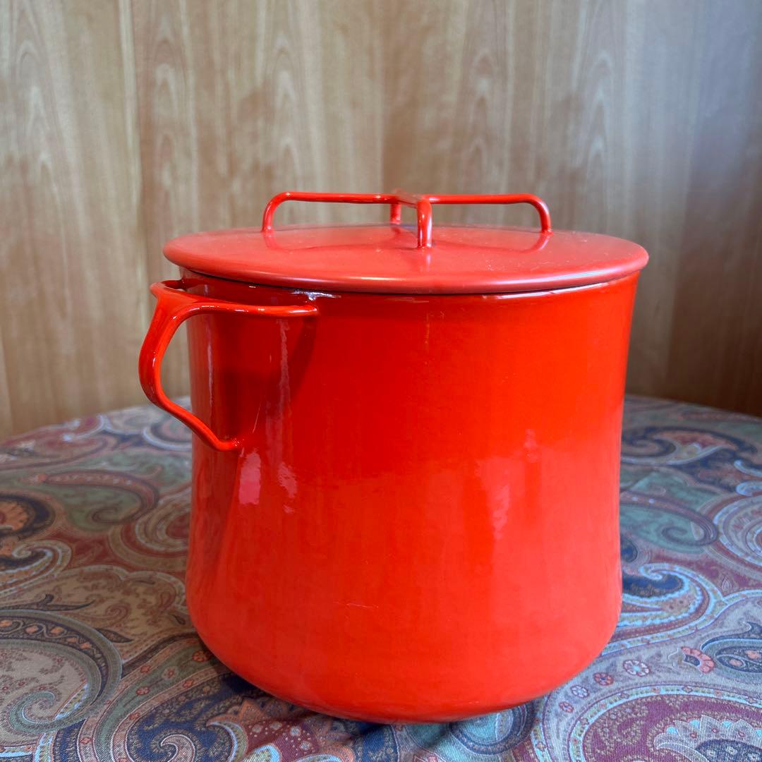 163◆DANSK 深鍋　両手鍋　赤いホーロー　チリレッド