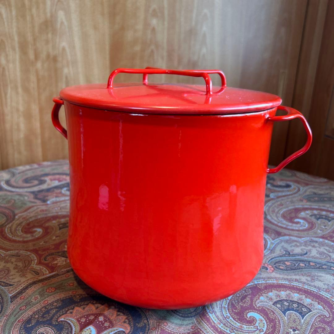 163◆DANSK 深鍋　両手鍋　赤いホーロー　チリレッド