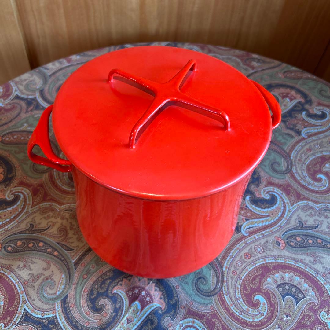 163◆DANSK 深鍋　両手鍋　赤いホーロー　チリレッド