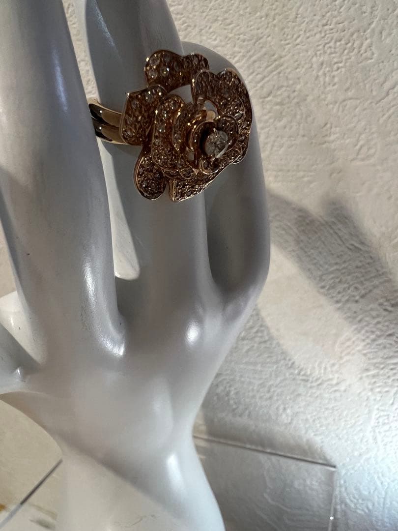 新品未使用 ✨K18PG 薔薇モチーフ ダイヤ0.80ct リング 7.7g