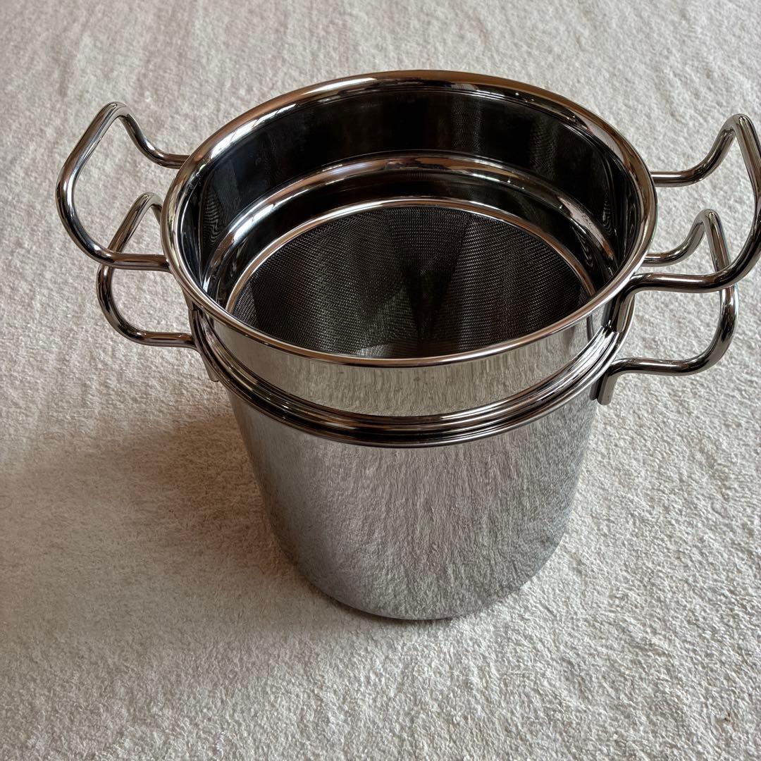 ム*リ様 IH対応ステン製 寸胴鍋 両側ハンドル付き ザル付き 鍋深さ20cm直