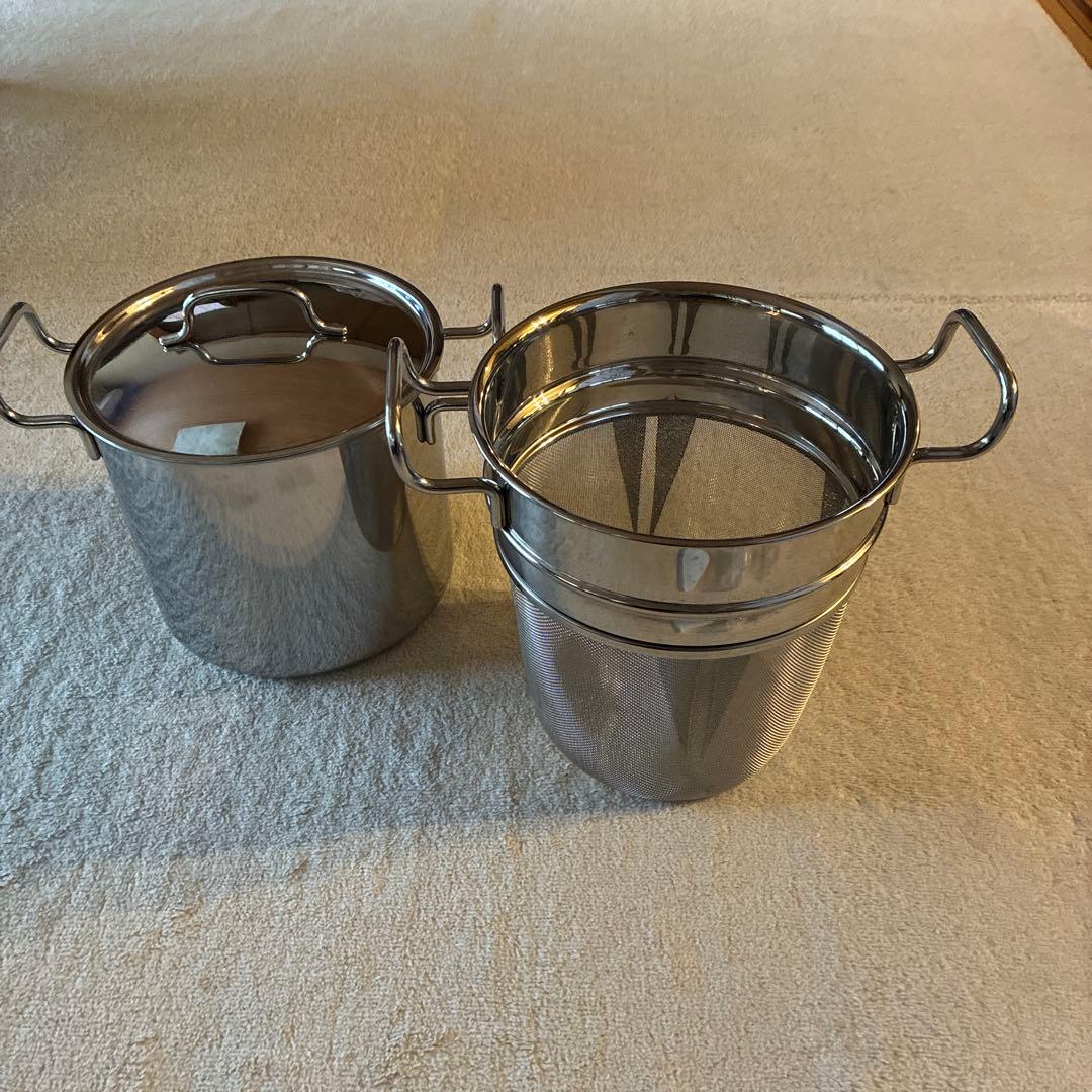 ム*リ様 IH対応ステン製 寸胴鍋 両側ハンドル付き ザル付き 鍋深さ20cm直