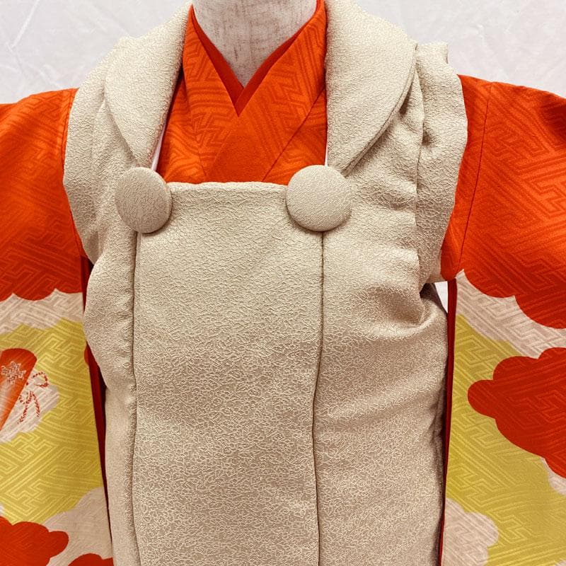 509ag9◎七五三 三歳 女の子 アンティーク着物&被布&長襦袢五つ紋 濃朱◎