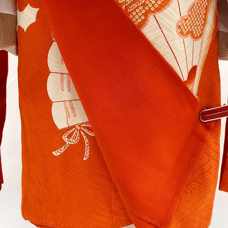 509ag9◎七五三 三歳 女の子 アンティーク着物&被布&長襦袢五つ紋 濃朱◎