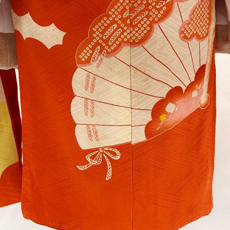 509ag9◎七五三 三歳 女の子 アンティーク着物&被布&長襦袢五つ紋 濃朱◎