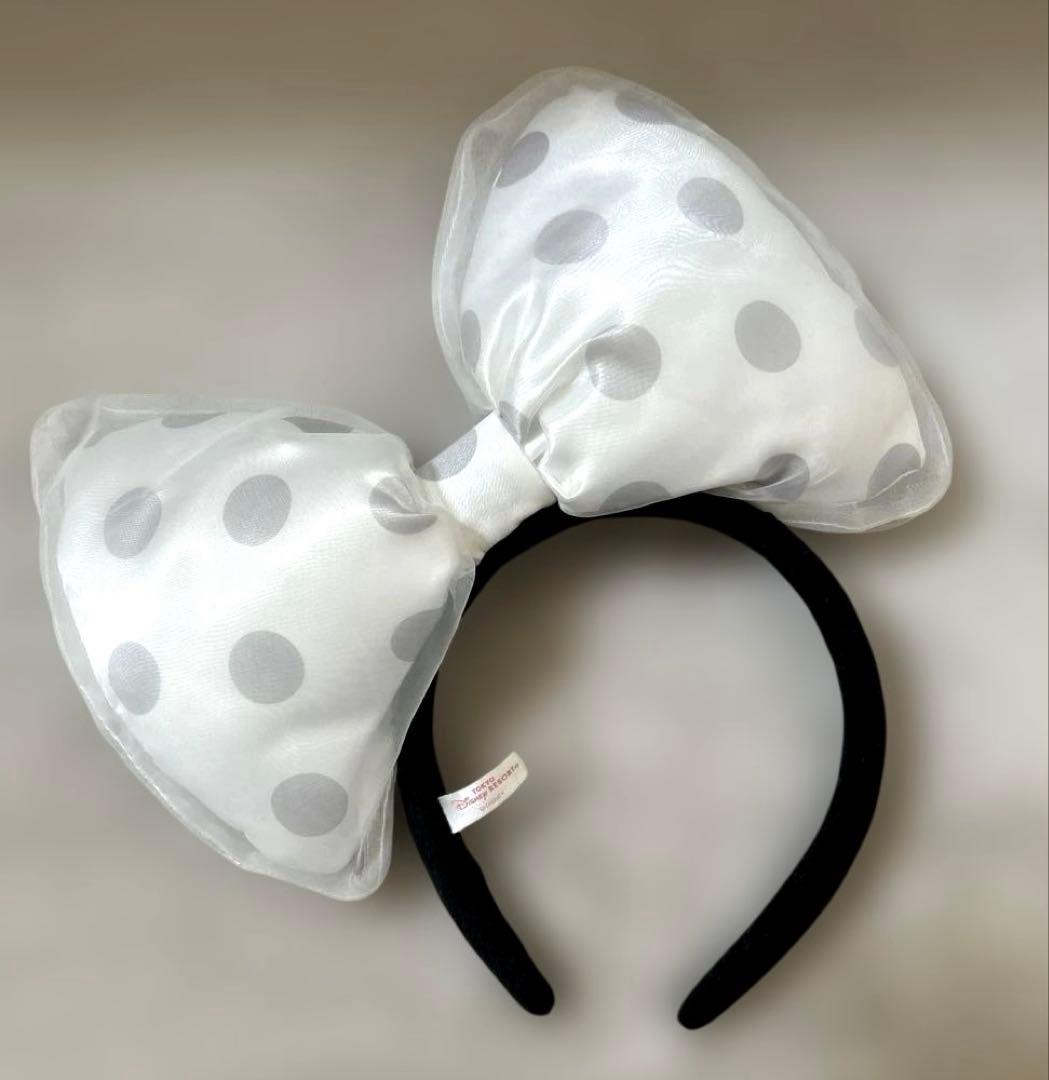 ディズニー カチューシャ ミニーマウス 水玉 ビッグリボン ホワイト