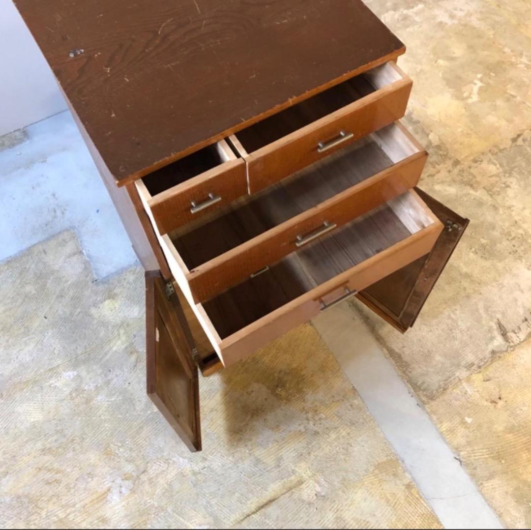 木製キャビネット　昭和レトロ　桐材家具　書類棚　リビング　収納　引出し　観音開き