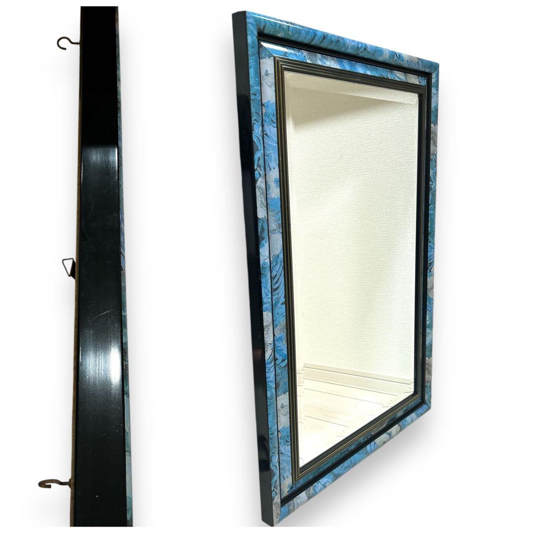 アンティーク 壁掛けミラー 面取り加工 ベベルカット トスカーナ ターコイズ柄