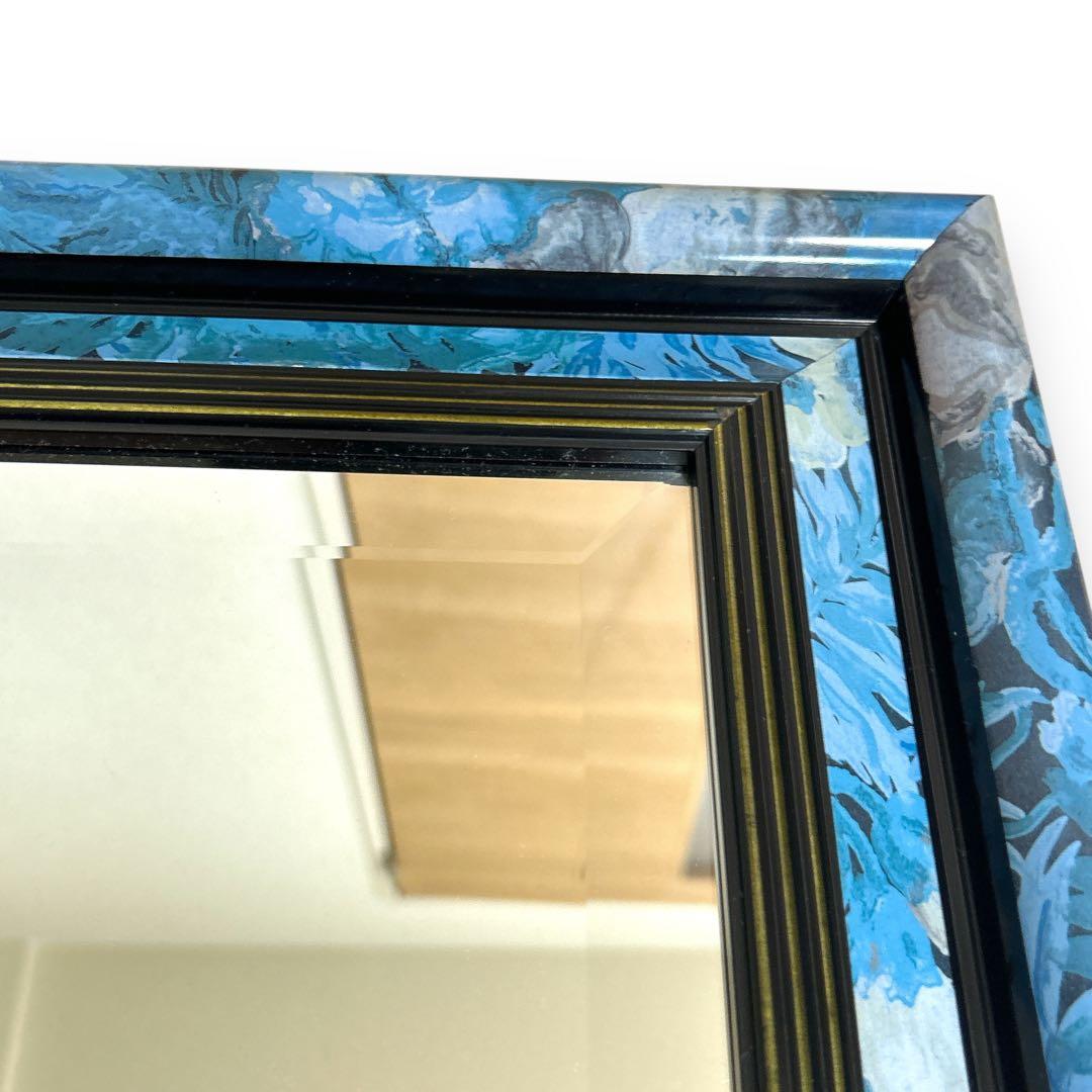 アンティーク 壁掛けミラー 面取り加工 ベベルカット トスカーナ ターコイズ柄