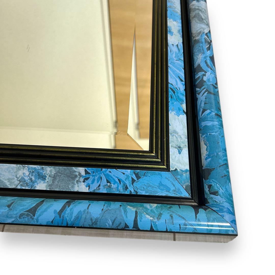 アンティーク 壁掛けミラー 面取り加工 ベベルカット トスカーナ ターコイズ柄