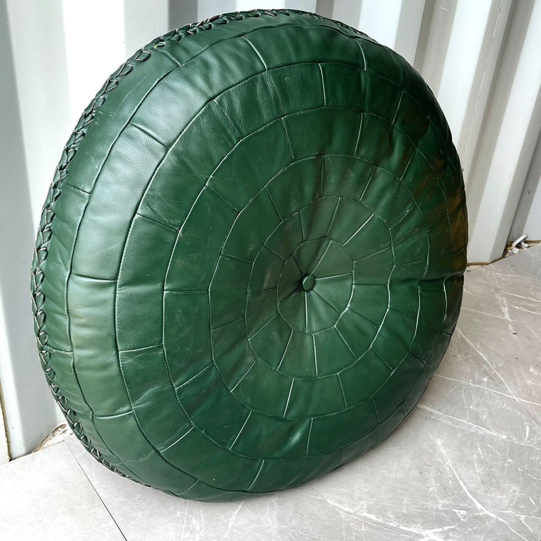 取付無料！カンディハウス グリーン本革 カワクッション 円形レザー座布団✨