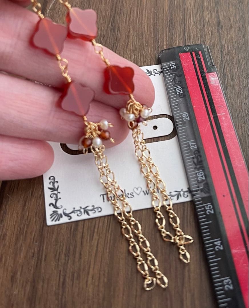 カーネリアンフラワーのロングピアスチャーム☆