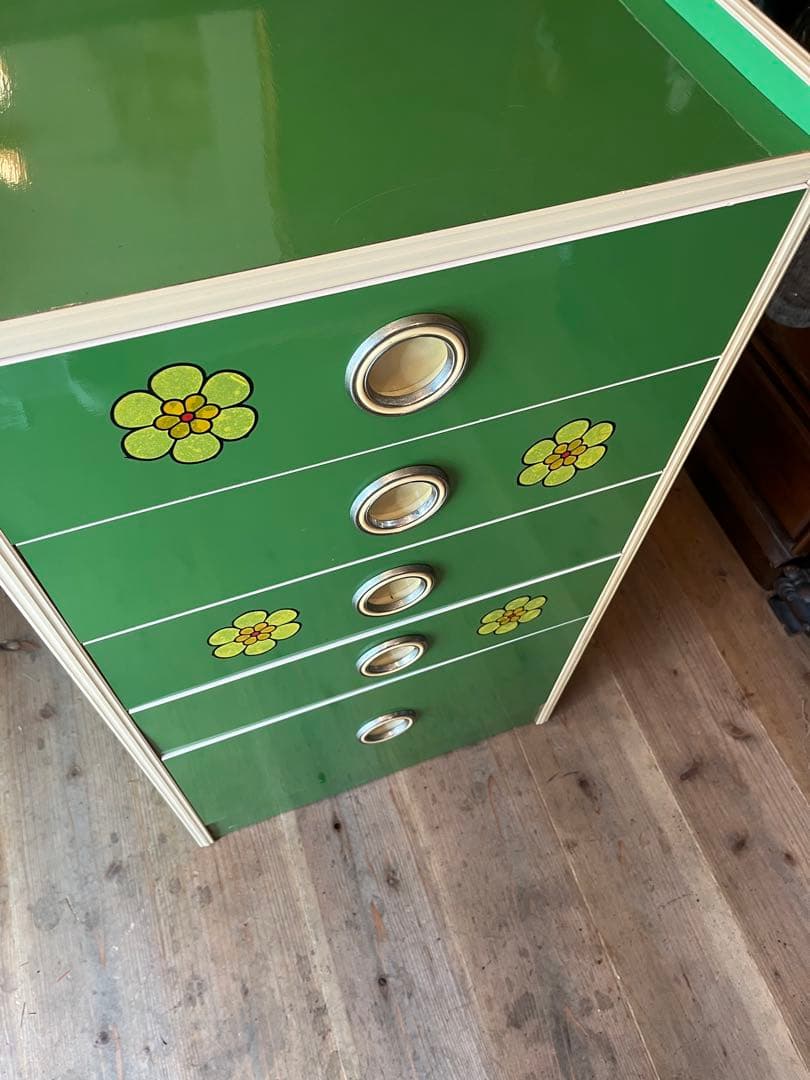 小雪様専用＊チェスト レトロポップ 昭和レトロ 花柄 緑 グリーン