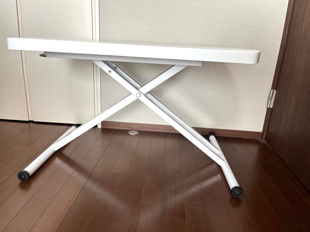 昇降式テーブル　ホワイト　ダイニングテーブル　リフティング　デスク　90 美品