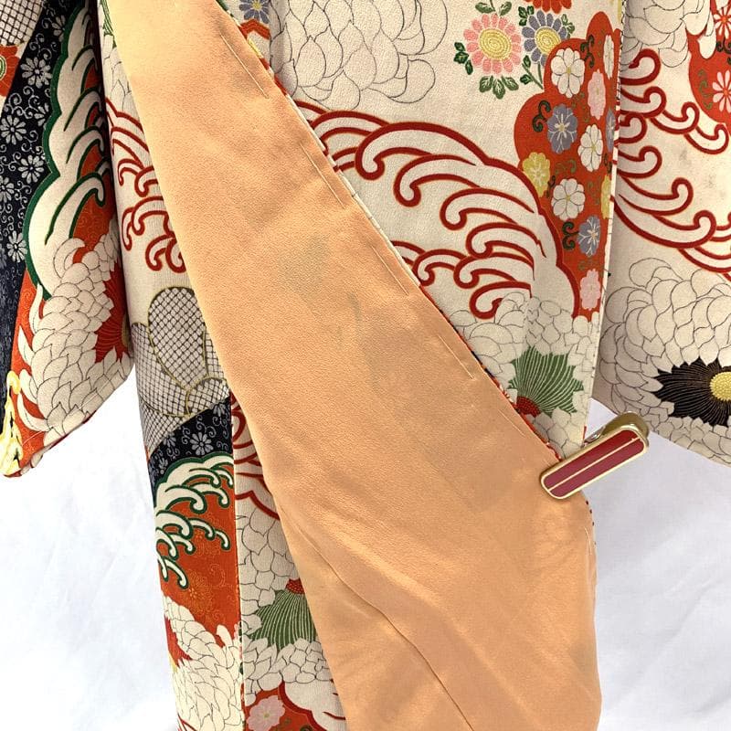 508aj3、帯■ハーフ成人式 卒業式 十三参り アンティーク着物 菊■良好
