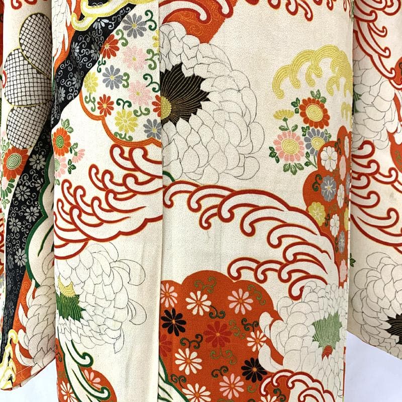 508aj3、帯■ハーフ成人式 卒業式 十三参り アンティーク着物 菊■良好