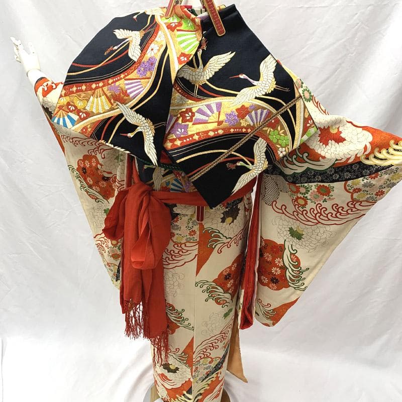 508aj3、帯■ハーフ成人式 卒業式 十三参り アンティーク着物 菊■良好