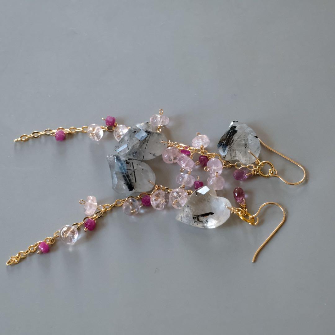 14kgfダブルハートロングピアス/イヤリング