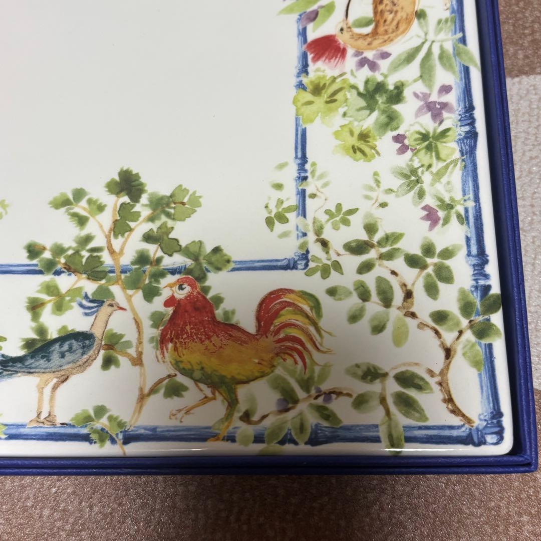 ジアン ヴィラメディチ スクエアプレート 角皿 大皿 鳥 草花 Gien