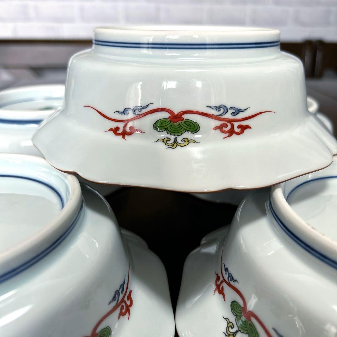 希少] 未使用 有田焼 幸楽窯 八角 深皿 中鉢 色彩唐人図 5客セット 美