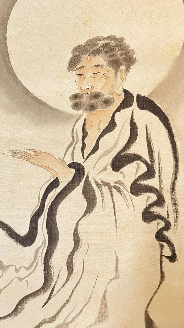 掛軸 峰雪『月下達磨図』絹本 肉筆 掛け軸 R001 - メルカリ