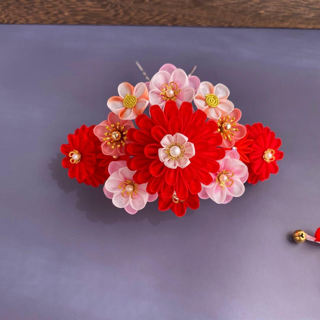 七五三 髪飾り つまみ細工 勝山かんざし 赤