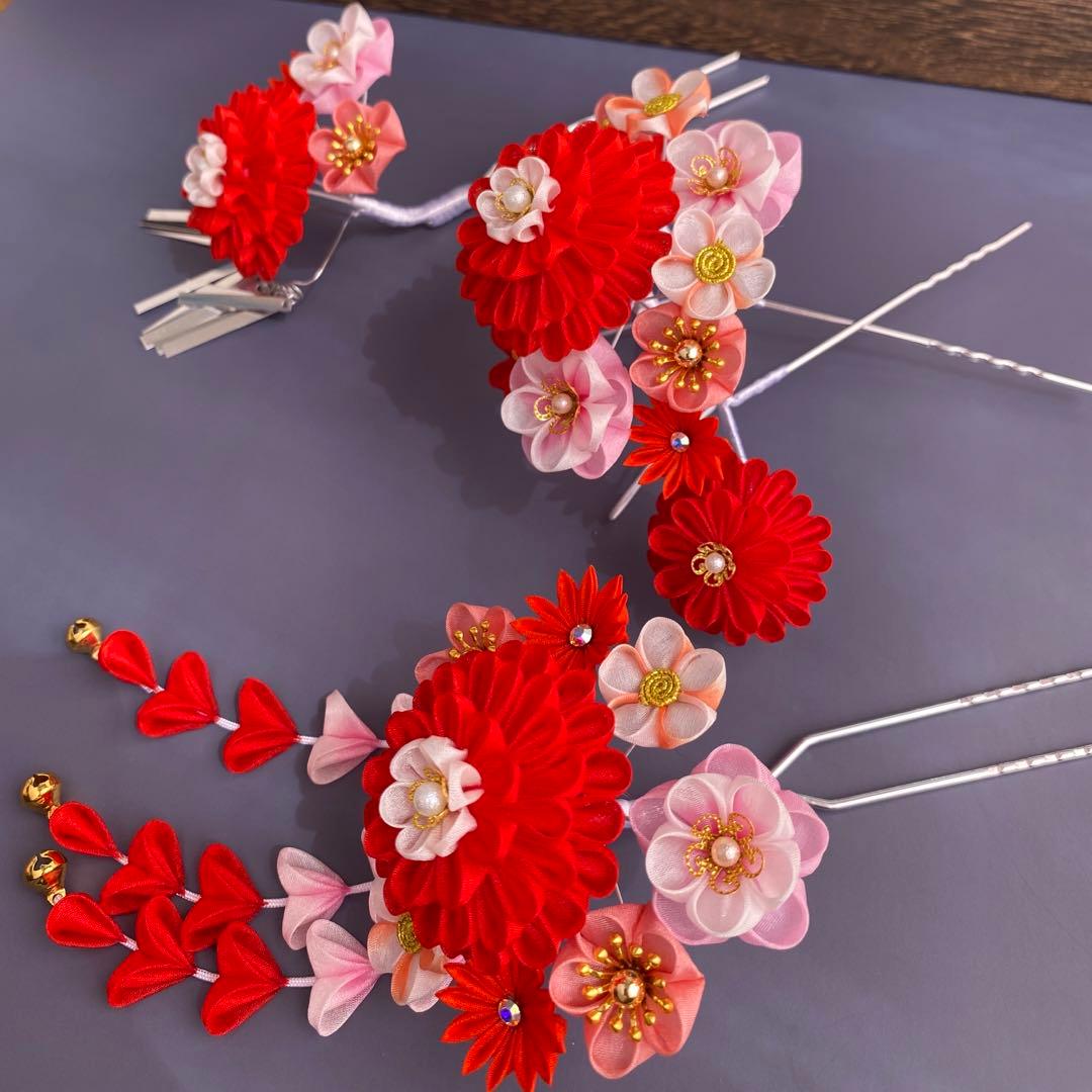 七五三 髪飾り つまみ細工 勝山かんざし 赤