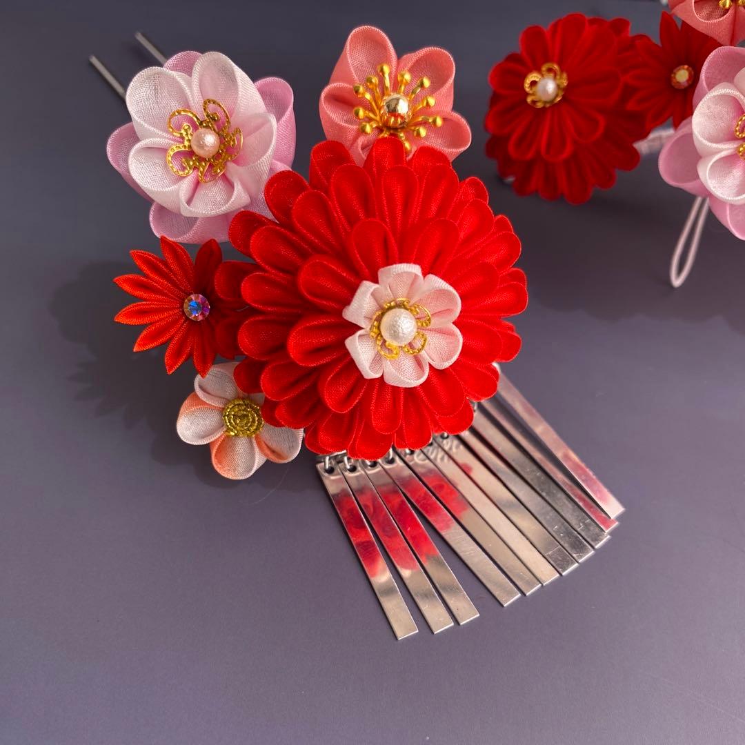 七五三 髪飾り つまみ細工 勝山かんざし 赤