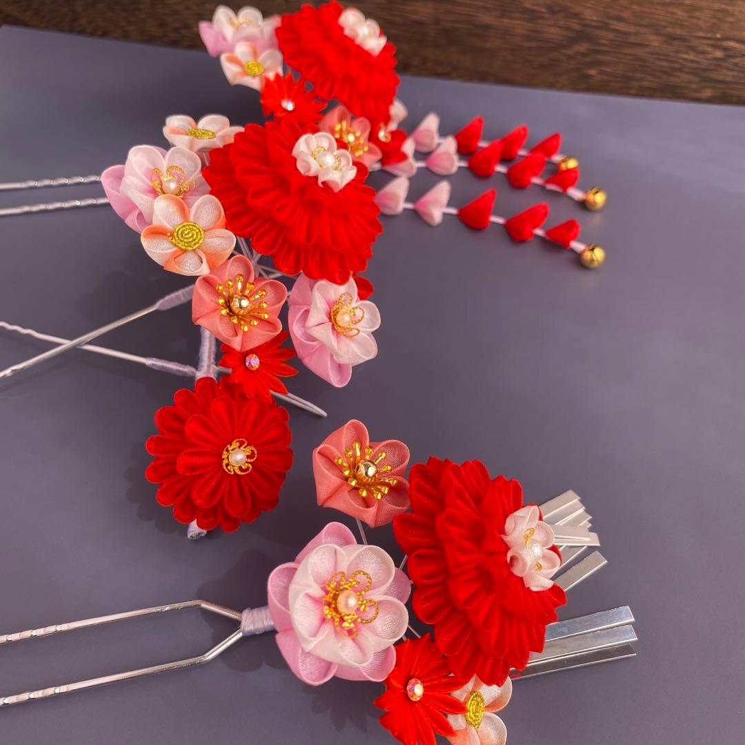 七五三 髪飾り つまみ細工 勝山かんざし 赤