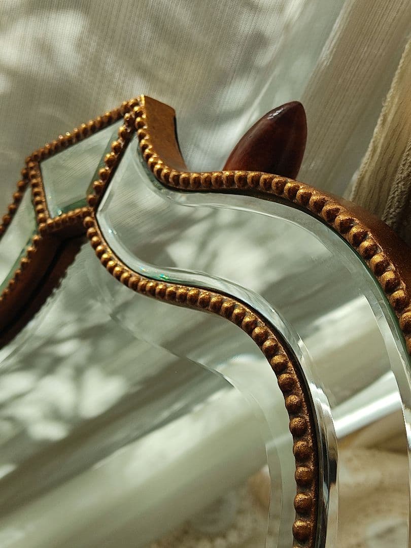 鏡　面取り　木製　ビンテージ　　アンティーク