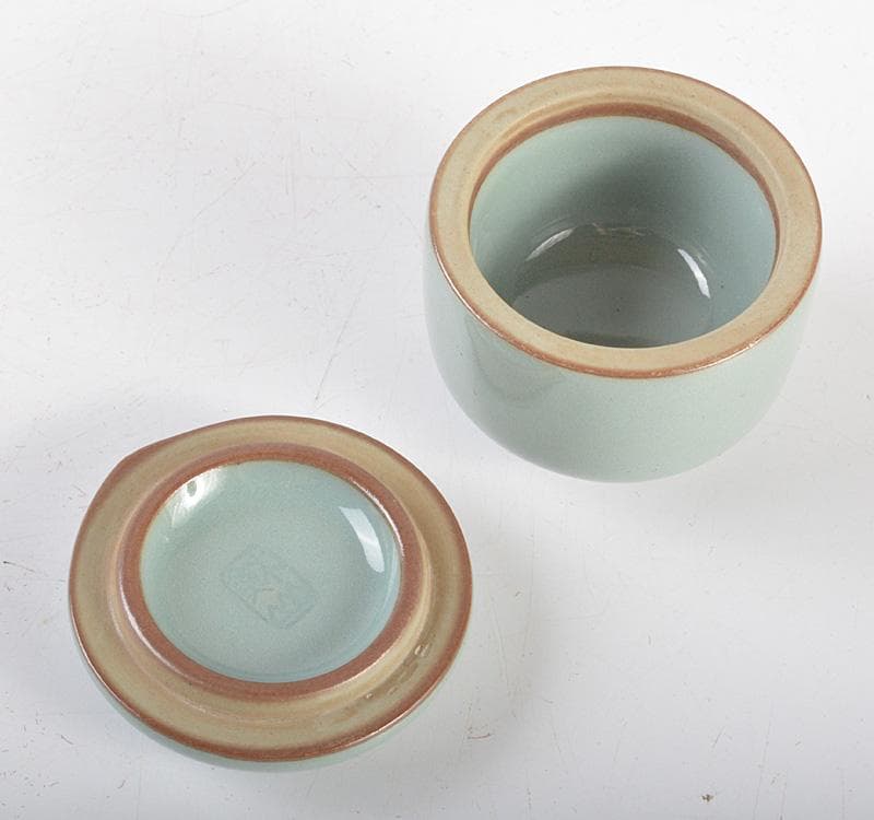 茶道具 三代 諏訪蘇山作 青磁 桃香合 表千家堀内宗完兼中斎極め箱C