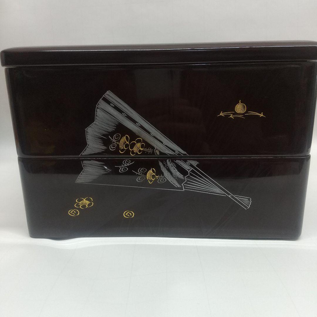 川連漆器 二段本重 八寸 沈金蒔絵 本漆 天然木 溜内古代朱