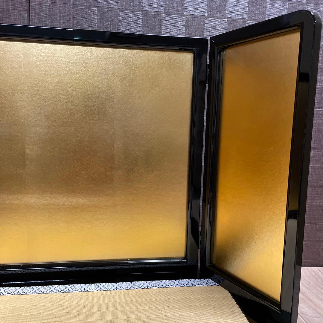 五月人形　端午の節句　黒塗流備畳台　屏風