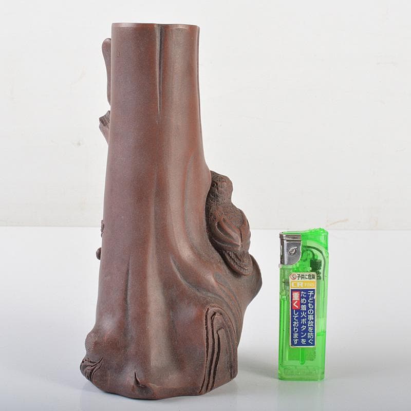 中国 紫砂 朱泥 梅に鳥彫 花瓶 在銘 V R6460 - メルカリ