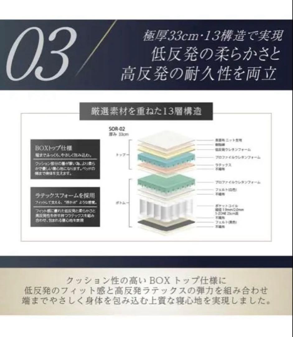 マットレス 極厚33cmラテックス×低反発13層ユーロトップ構造5ゾーン体圧分散
