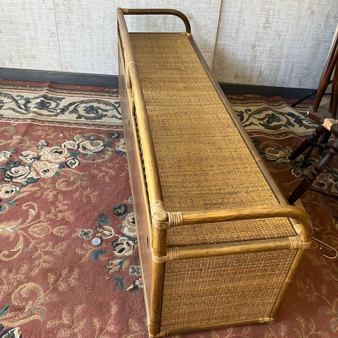 昭和レトロ 大型 ラタンサイドボード テレビ台 古家具 2段3杯 引き出し箪笥