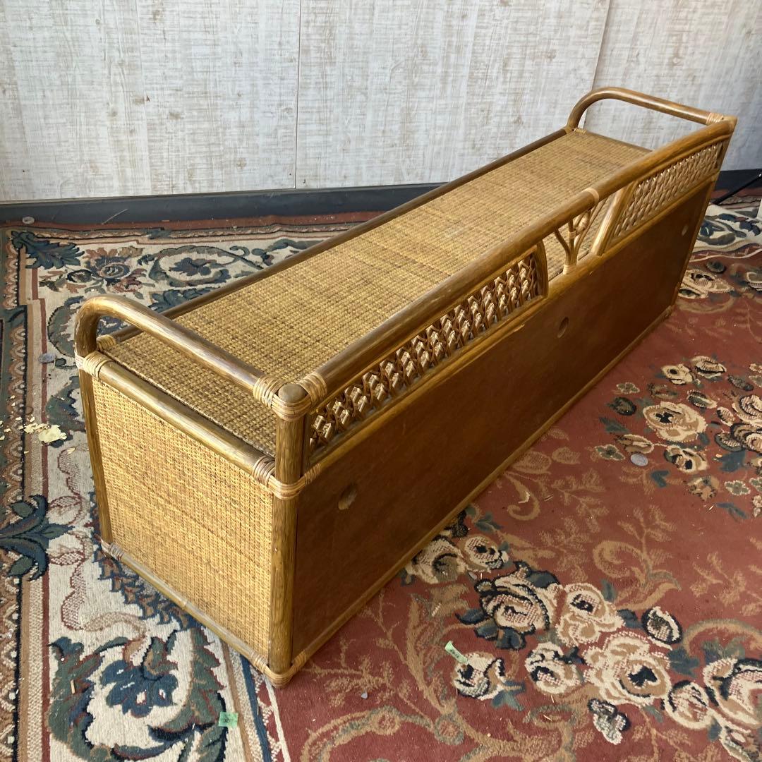 昭和レトロ 大型 ラタンサイドボード テレビ台 古家具 2段3杯 引き出し箪笥