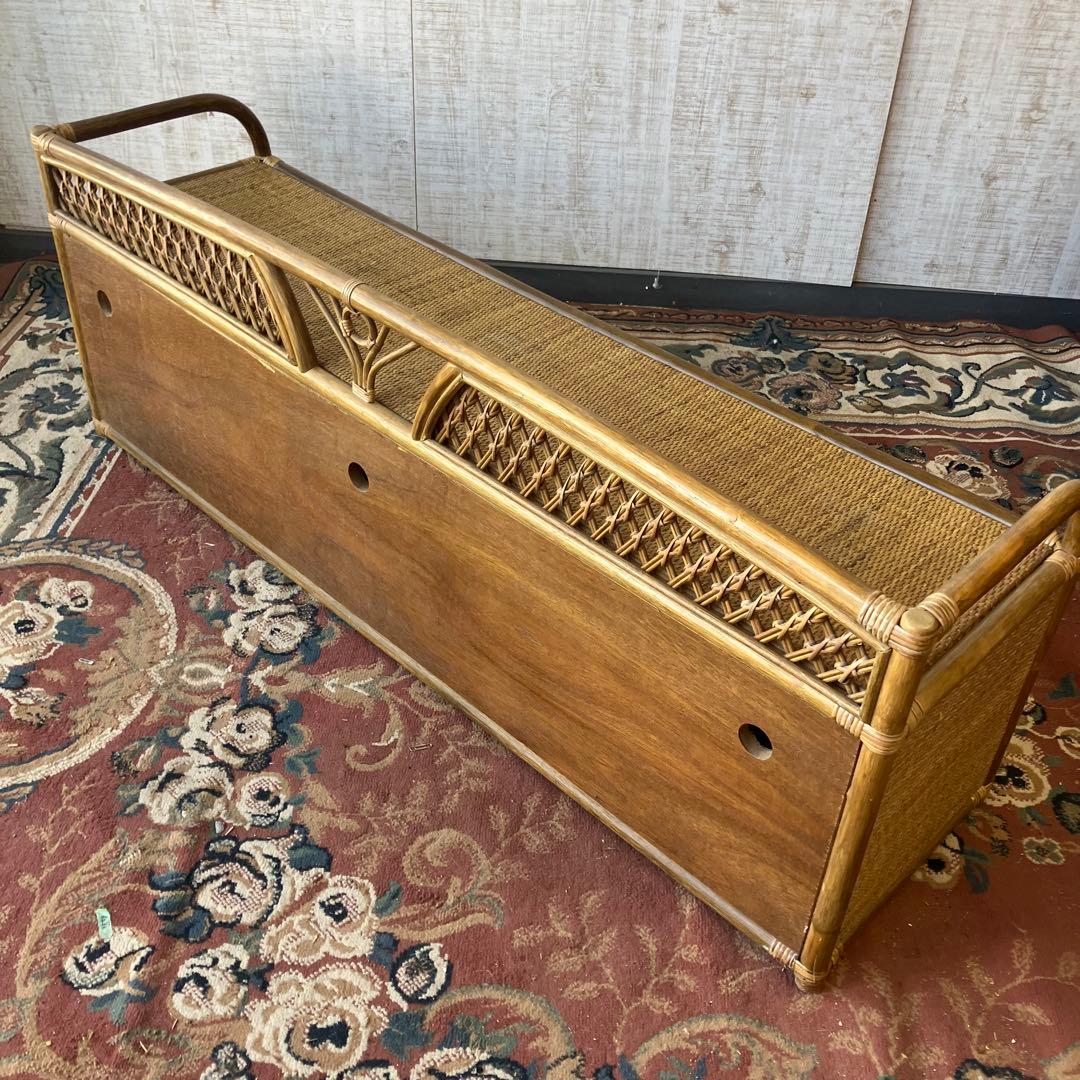 昭和レトロ 大型 ラタンサイドボード テレビ台 古家具 2段3杯 引き出し箪笥