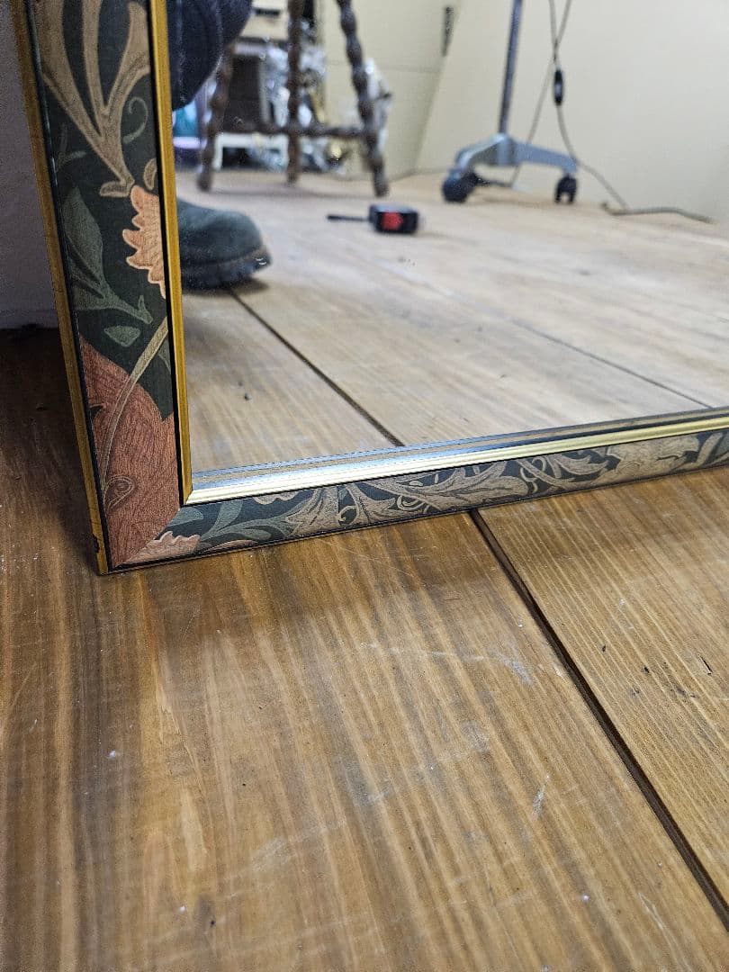 ヴィンテージ 木製 花柄の姿見 ウォールミラー 壁掛け 鏡 ウッドフレーム