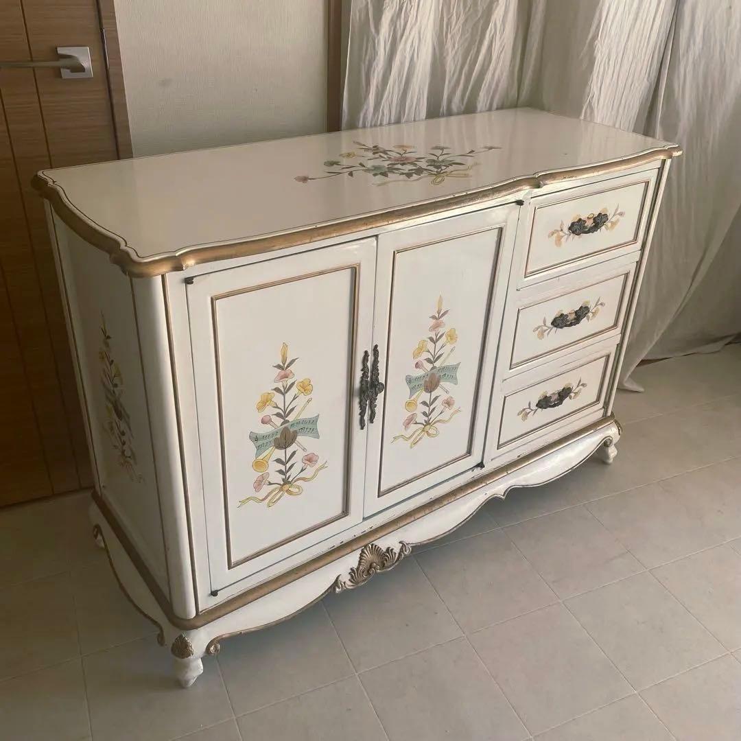 イタリア製　サイドボード　キャビネット　チェスト　トールペイント　猫脚　ロココ