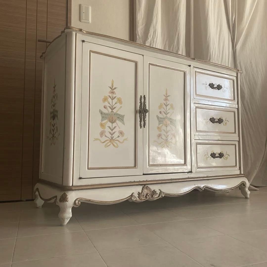 イタリア製　サイドボード　キャビネット　チェスト　トールペイント　猫脚　ロココ