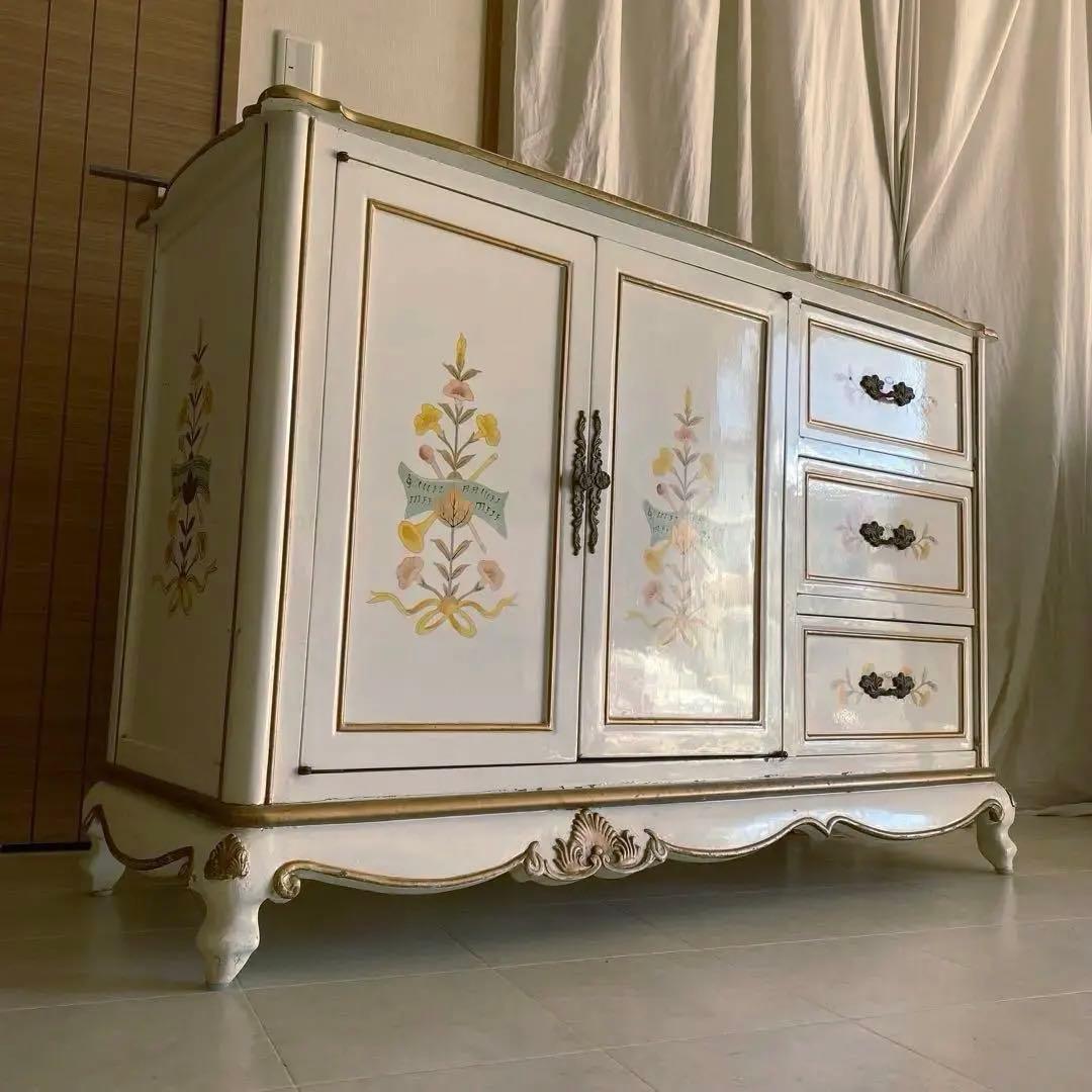 イタリア製　サイドボード　キャビネット　チェスト　トールペイント　猫脚　ロココ