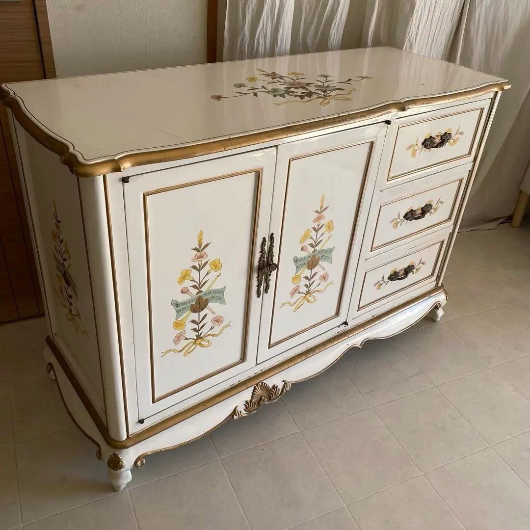 イタリア製　サイドボード　キャビネット　チェスト　トールペイント　猫脚　ロココ
