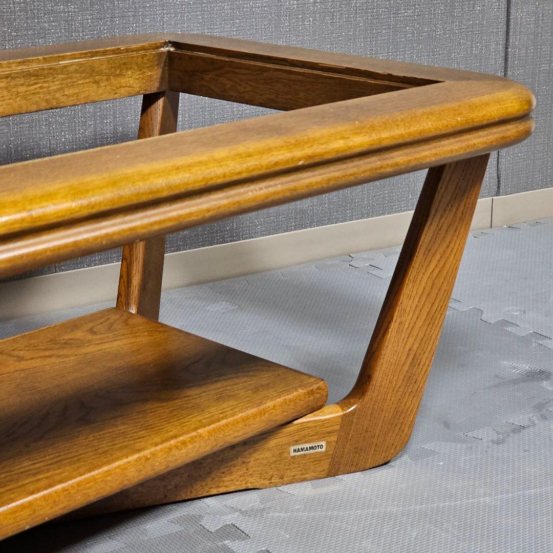 浜本工芸 アンティーク 天然木 ガラスセンターテーブル